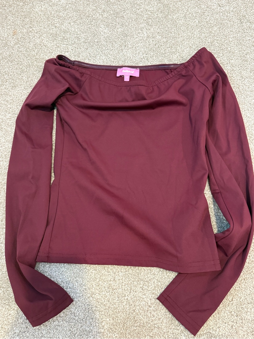 Edikted Off-the-Shoulder Long Sleeve Top - Burgundy